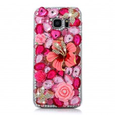 Samsung Galaxy S6 Edge Plus - Luxury Handmade Bling Bling 3D Rhinestone Crystal Protective Hard Clear Phone Cover Case - Pink Flower